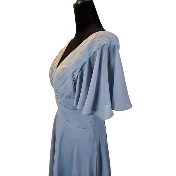 Lavetir Womens Dusty Blue Pleated V-Neck Chiffon Midi Dress Size 4 Lace-Up Back - Picture 8 of 12